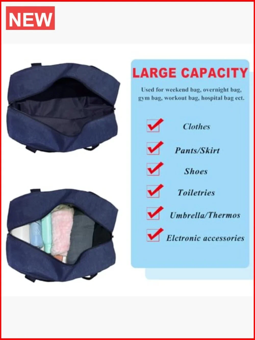 Foldable Travel Duffel Bag Carry On for Airplanes Personal Item 18x14x8
